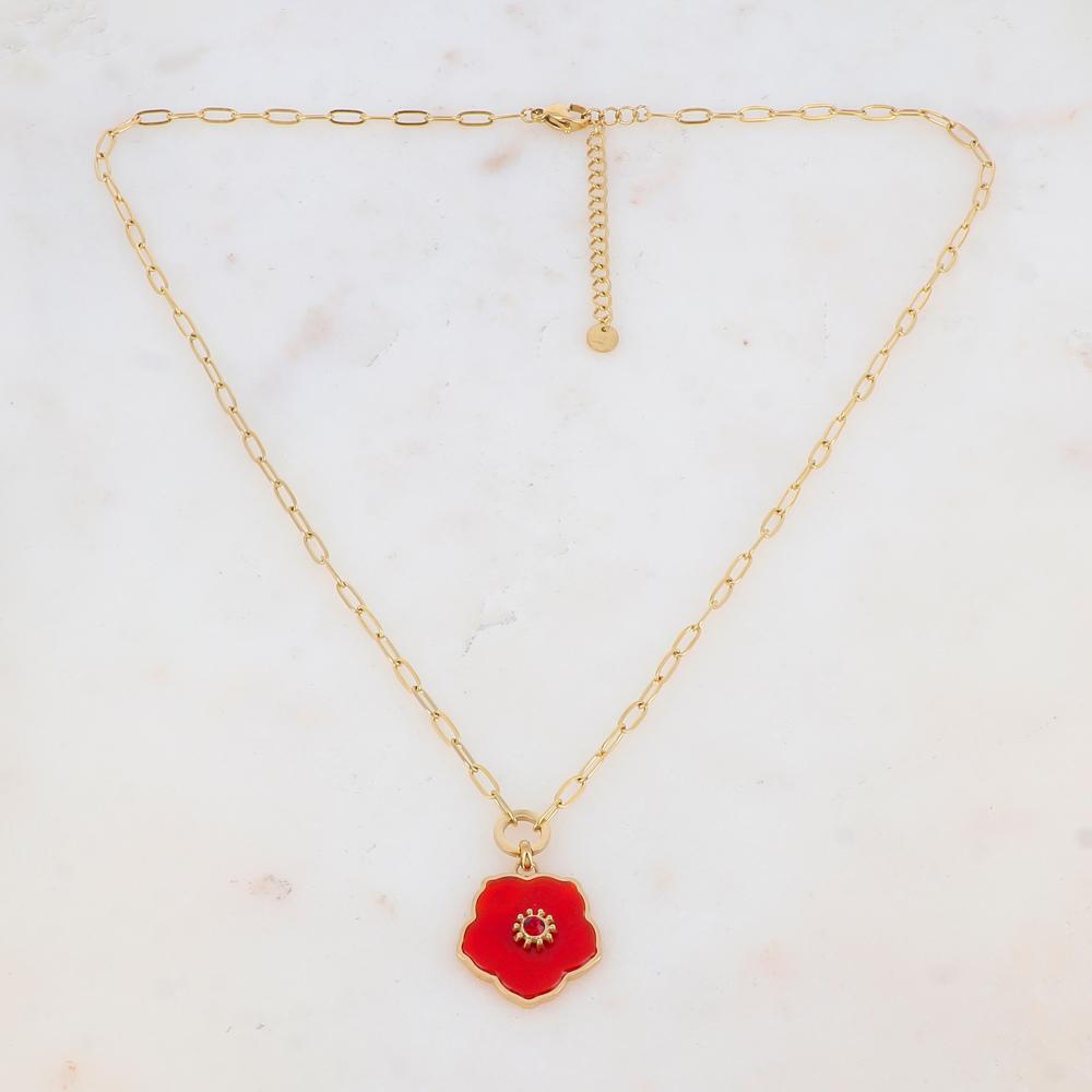 Collier en pendentif fleur en pierre naturelle, strass (45+5CM)