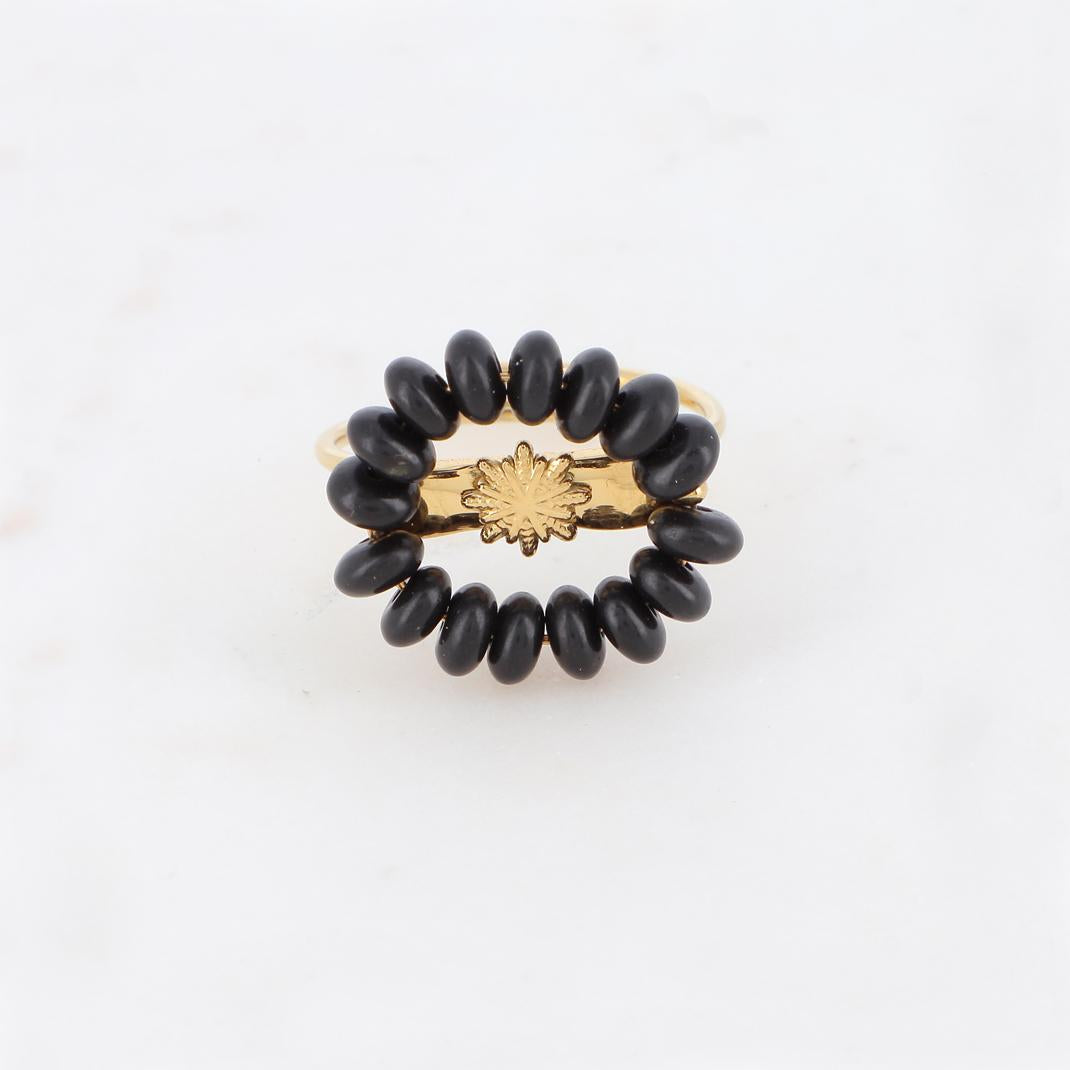 Bague avec perles en pierre naturelle  - Onyx