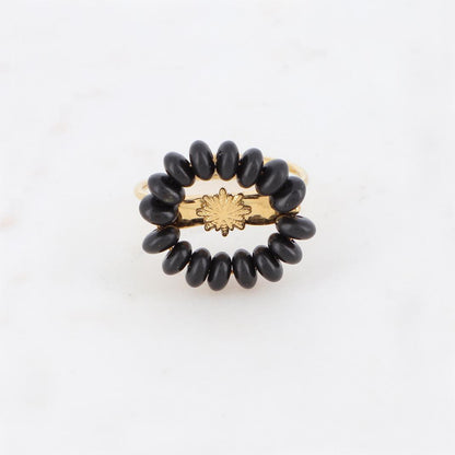 Bague avec perles en pierre naturelle  - Onyx