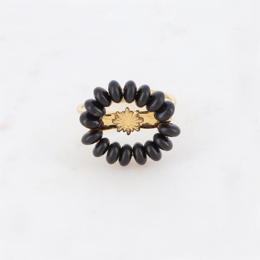 Bague avec perles en pierre naturelle  - Onyx