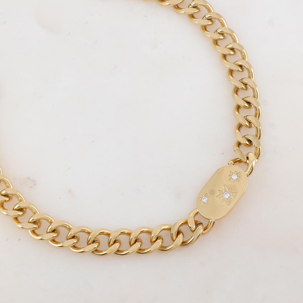 Collier en maille avec pièce géométrique, étoiles et strass (38+10CM)