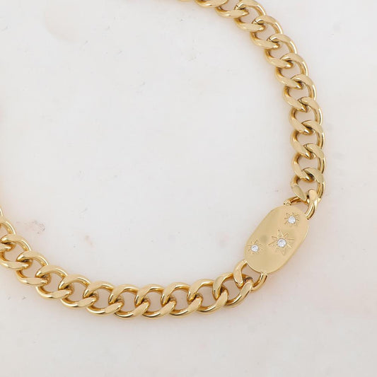 Collier en maille avec pièce géométrique, étoiles et strass (38+10CM)