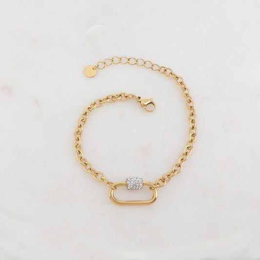 Bracelet en maille effet lisse avec anneau ovale et strass