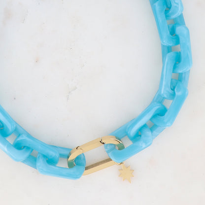 Collier avec étoile et résine rectangulaire bleu 42+10 cm
