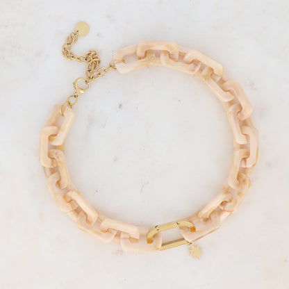 Collier avec étoile et résine rectangulaire beige 42+10 cm