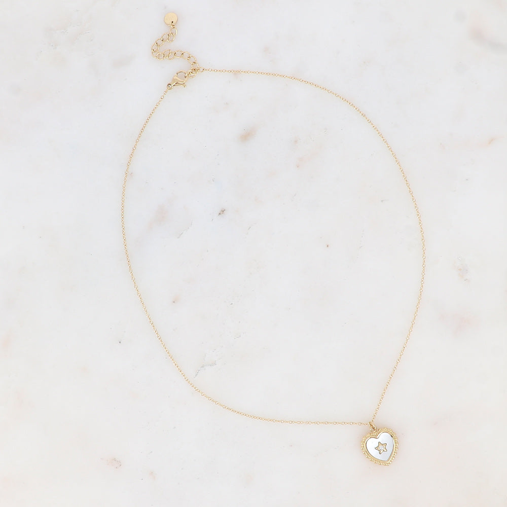 Collier doré avec cœur nacré et étoile 40+5 cm