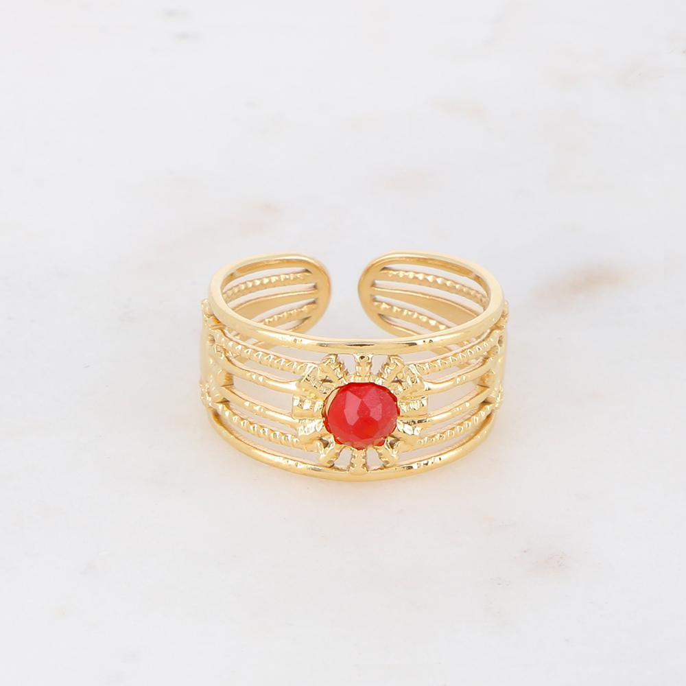 Bague dorée 4 rangs avec pierre - Corail