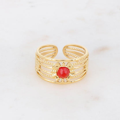 Bague dorée 4 rangs avec pierre - Corail