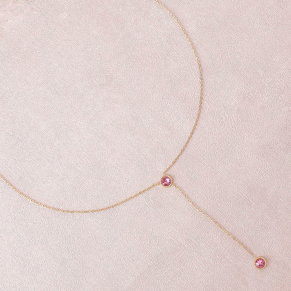 Collier Y - Orné de cristaux de Swarovski® - 40+7 cm - Longueur de chaîne pendante : 6 cm - Dimensions des cristaux : 5x5 mm - Rose