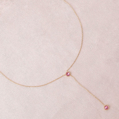 Collier Y - Orné de cristaux de Swarovski® - 40+7 cm - Longueur de chaîne pendante : 6 cm - Dimensions des cristaux : 5x5 mm - Rose