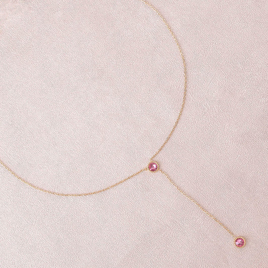 Collier Y - Orné de cristaux de Swarovski® - 40+7 cm - Longueur de chaîne pendante : 6 cm - Dimensions des cristaux : 5x5 mm - Rose