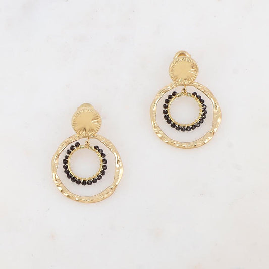 B.O à puce avec pièce ronde, 2 anneaux et perles de rocaille 2,6 x 3,6 cm