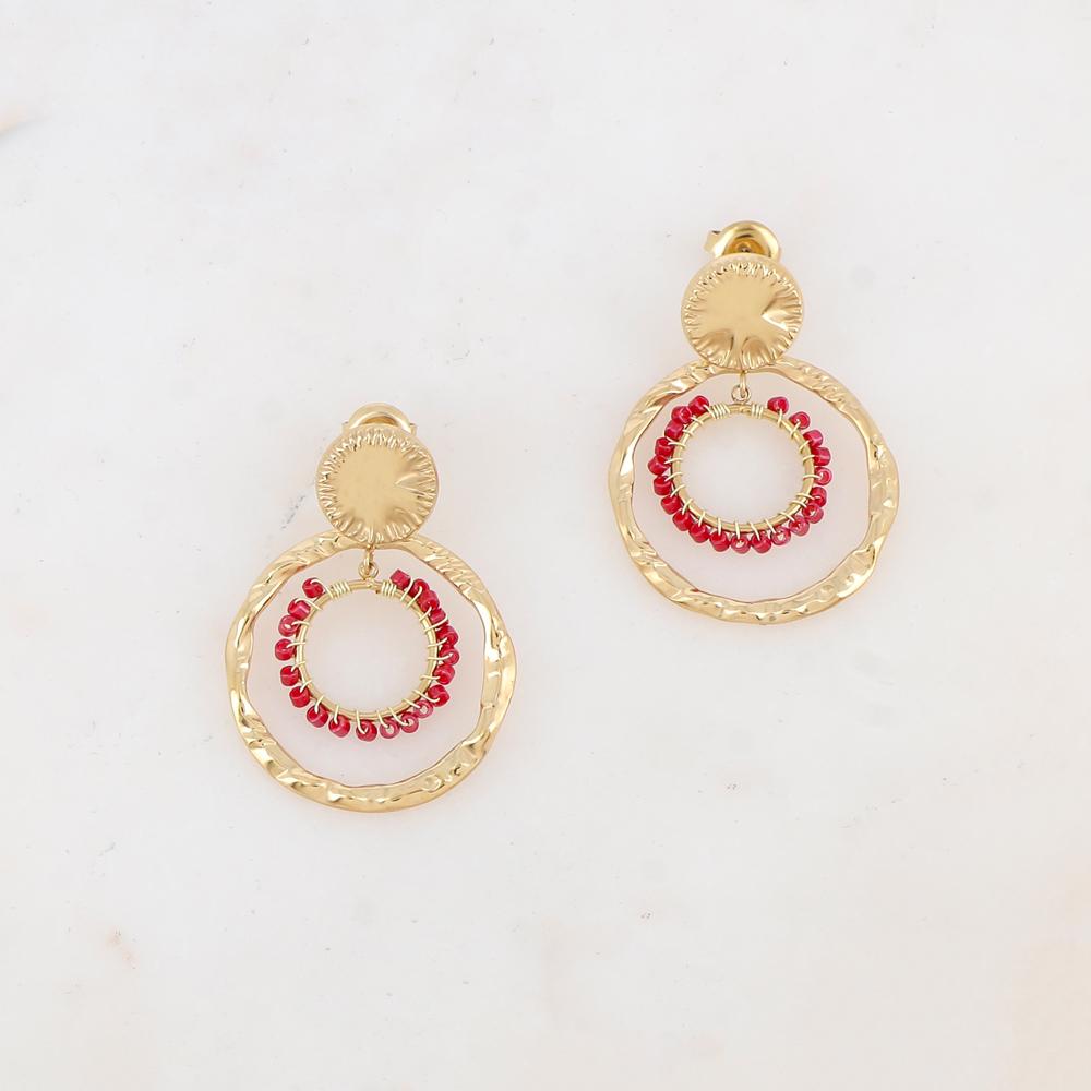 B.O à puce avec pièce ronde, 2 anneaux et perles de rocaille 2,6 x 3,6 cm