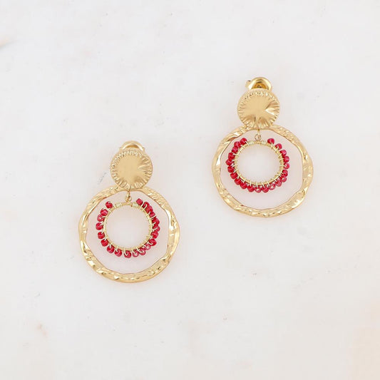 B.O à puce avec pièce ronde, 2 anneaux et perles de rocaille 2,6 x 3,6 cm