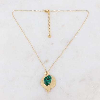 Collier sur chaîne composé d'une pampille et d'une pierre naturelle malachite 40+5 cm