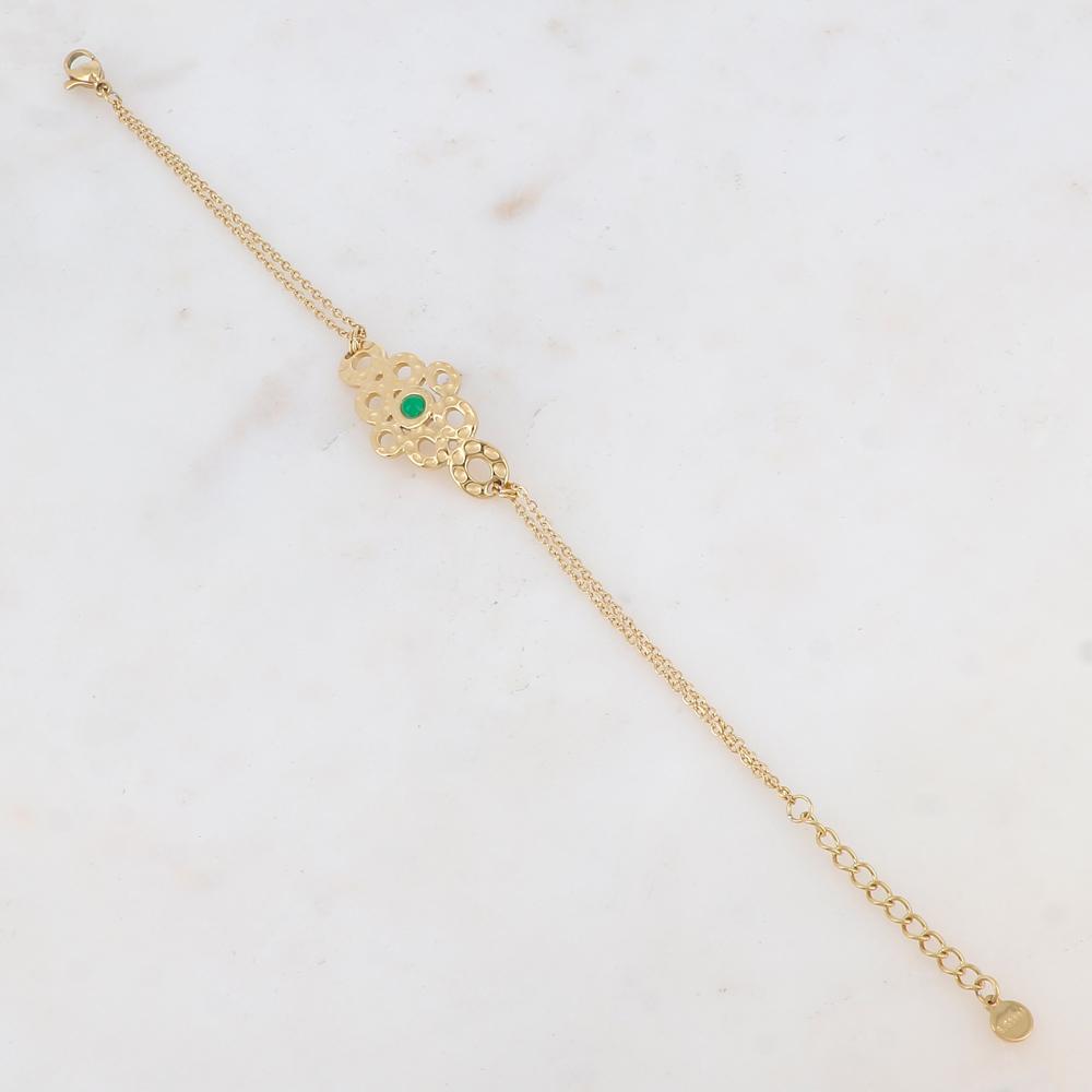 Bracelet avec pièce ajourée de façon muli-ronds, pierre naturelle