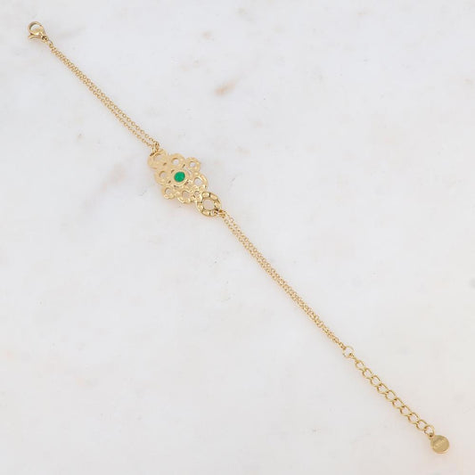 Bracelet avec pièce ajourée de façon muli-ronds, pierre naturelle