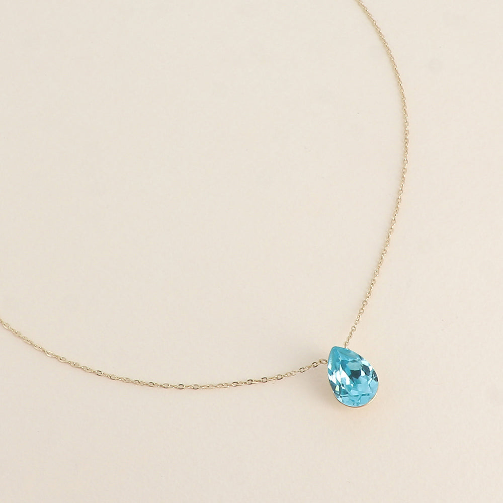 Collier - Pendentif cristal de Swarovski® en forme de goutte - Longueur du collier : 40+5 cm - Dimensions du cristal : 10x14 mm - Light turquoise