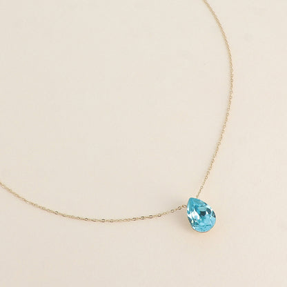 Collier - Pendentif cristal de Swarovski® en forme de goutte - Longueur du collier : 40+5 cm - Dimensions du cristal : 10x14 mm - Light turquoise