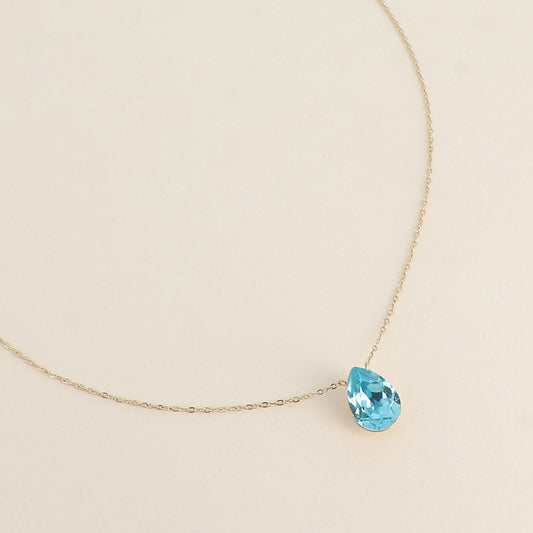 Collier - Pendentif cristal de Swarovski® en forme de goutte - Longueur du collier : 40+5 cm - Dimensions du cristal : 10x14 mm - Light turquoise