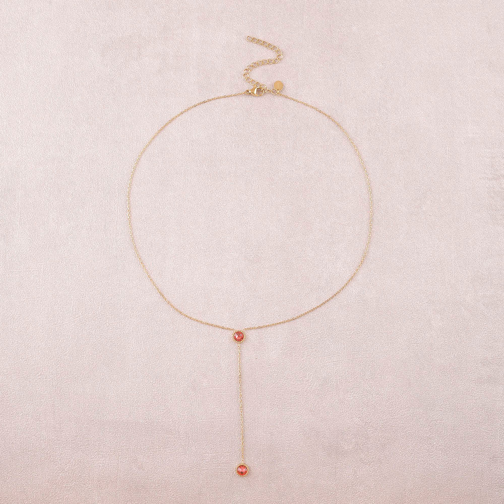 Collier Y - Orné de cristaux de Swarovski® - 40+7 cm - Longueur de chaîne pendante : 6 cm - Dimensions des cristaux : 5x5 mm - Padparadscha