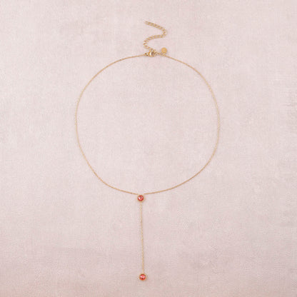 Collier Y - Orné de cristaux de Swarovski® - 40+7 cm - Longueur de chaîne pendante : 6 cm - Dimensions des cristaux : 5x5 mm - Padparadscha