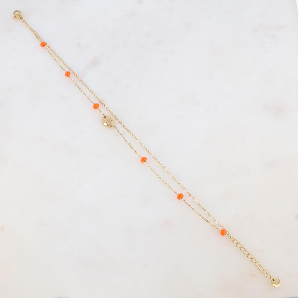 Chaîne de cheville deux rangs avec boules émaillées et cauri (22 + 3CM)