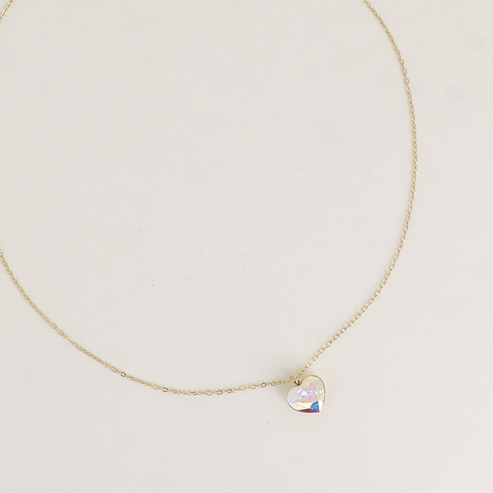 Collier avec cœur de 10mm en cristal de Swarovski® - 37+7 cm - AB
