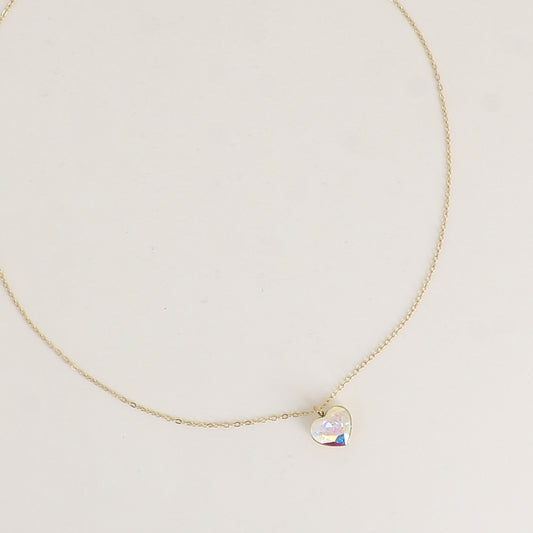 Collier avec cœur de 10mm en cristal de Swarovski® - 37+7 cm - AB