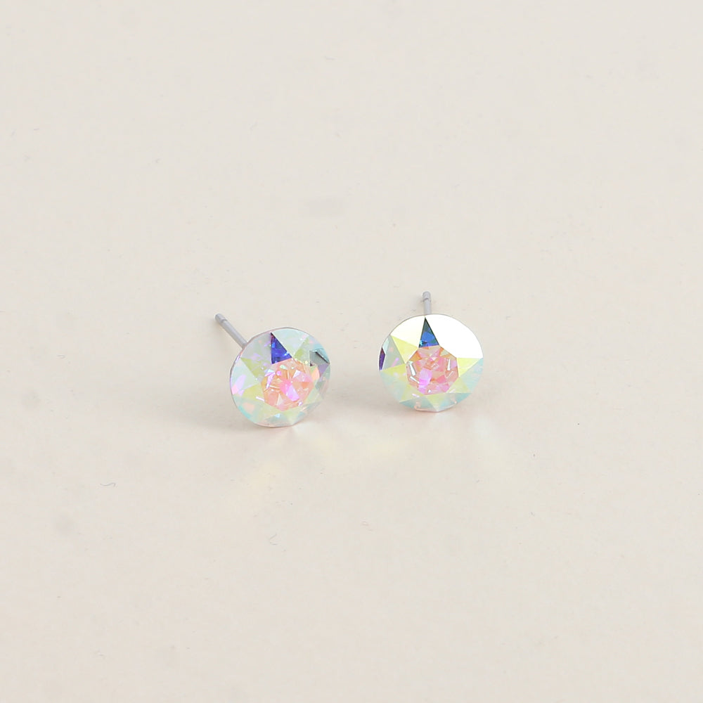 Boucles puces argentées – Ornées de cristaux de Swarovski® SS39 - Dimensions de la boucle : 8x8 mm - AB
