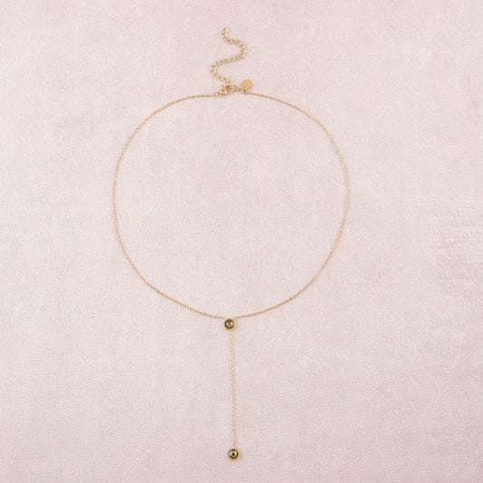 Collier Y - Orné de cristaux de Swarovski® - 40+7 cm - Longueur de chaîne pendante : 6 cm - Dimensions des cristaux : 5x5 mm - Kaki
