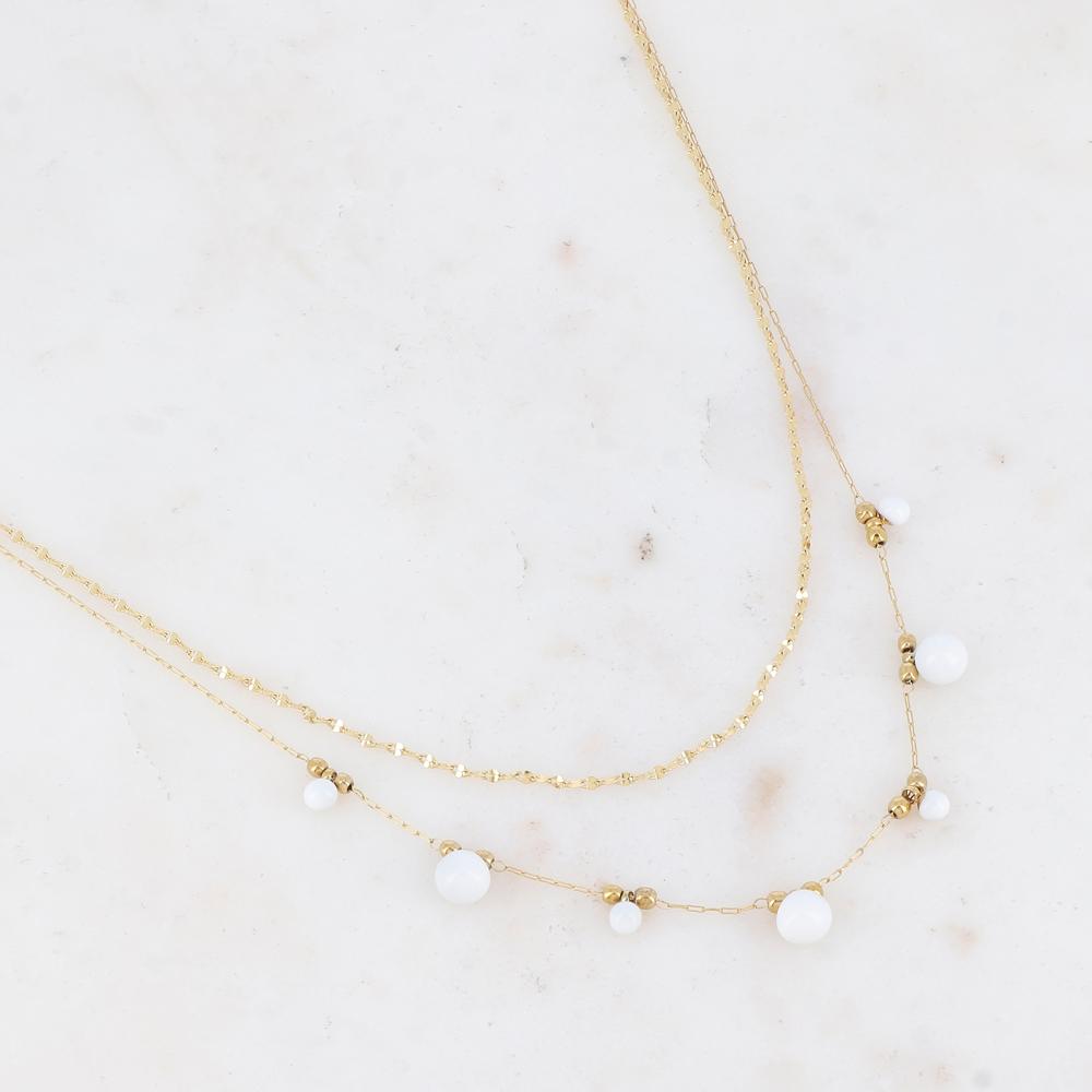 Collier double rangs avec petites boules et émail 40/43+5 cm