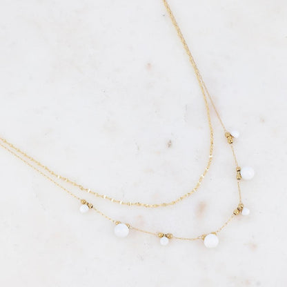Collier double rangs avec petites boules et émail 40/43+5 cm
