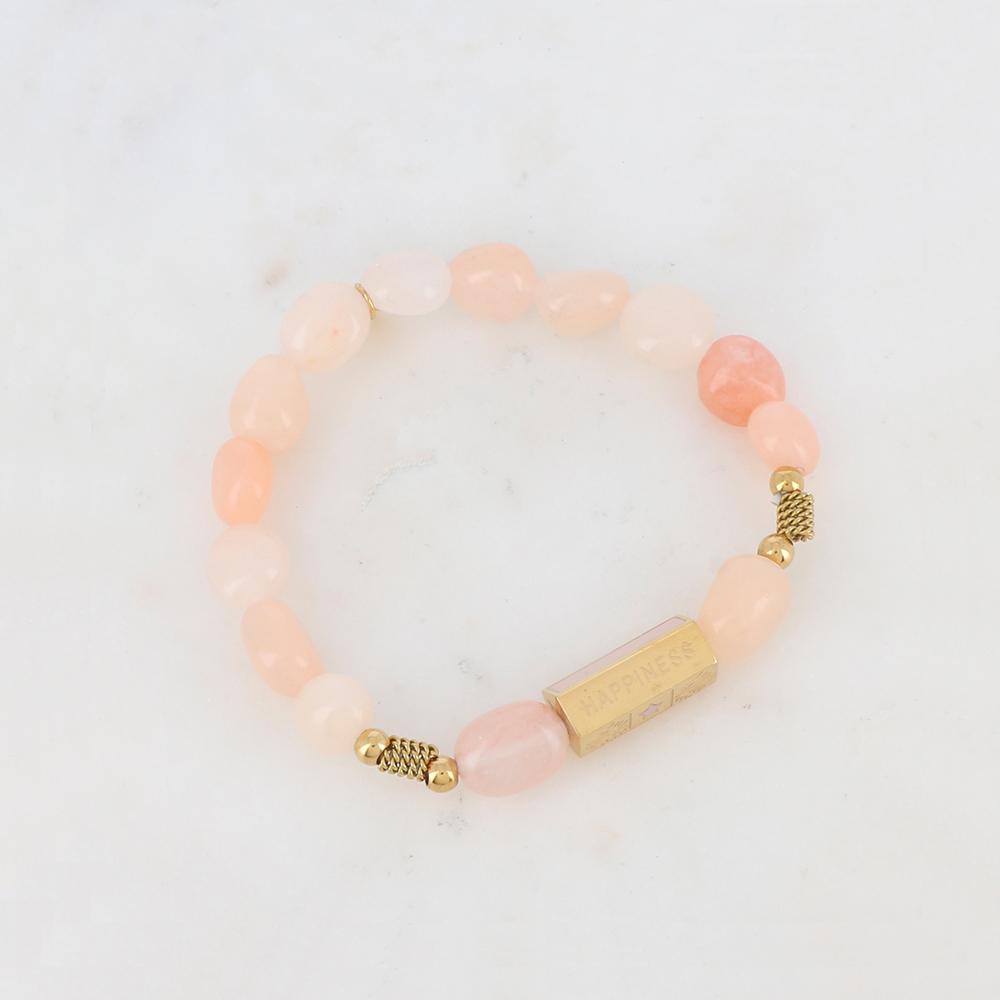Bracelet élastique avec pierres naturelles, boules, chaînes torsadées, pièce géométrique en 5 faces - Agate