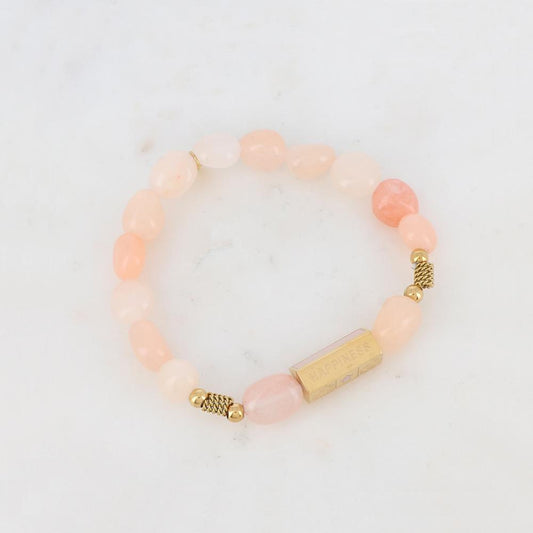 Bracelet élastique avec pierres naturelles, boules, chaînes torsadées, pièce géométrique en 5 faces - Agate