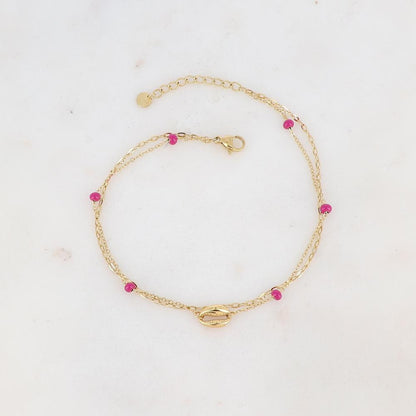 Chaîne de cheville deux rangs avec boules émaillées et cauri (22 + 3CM)