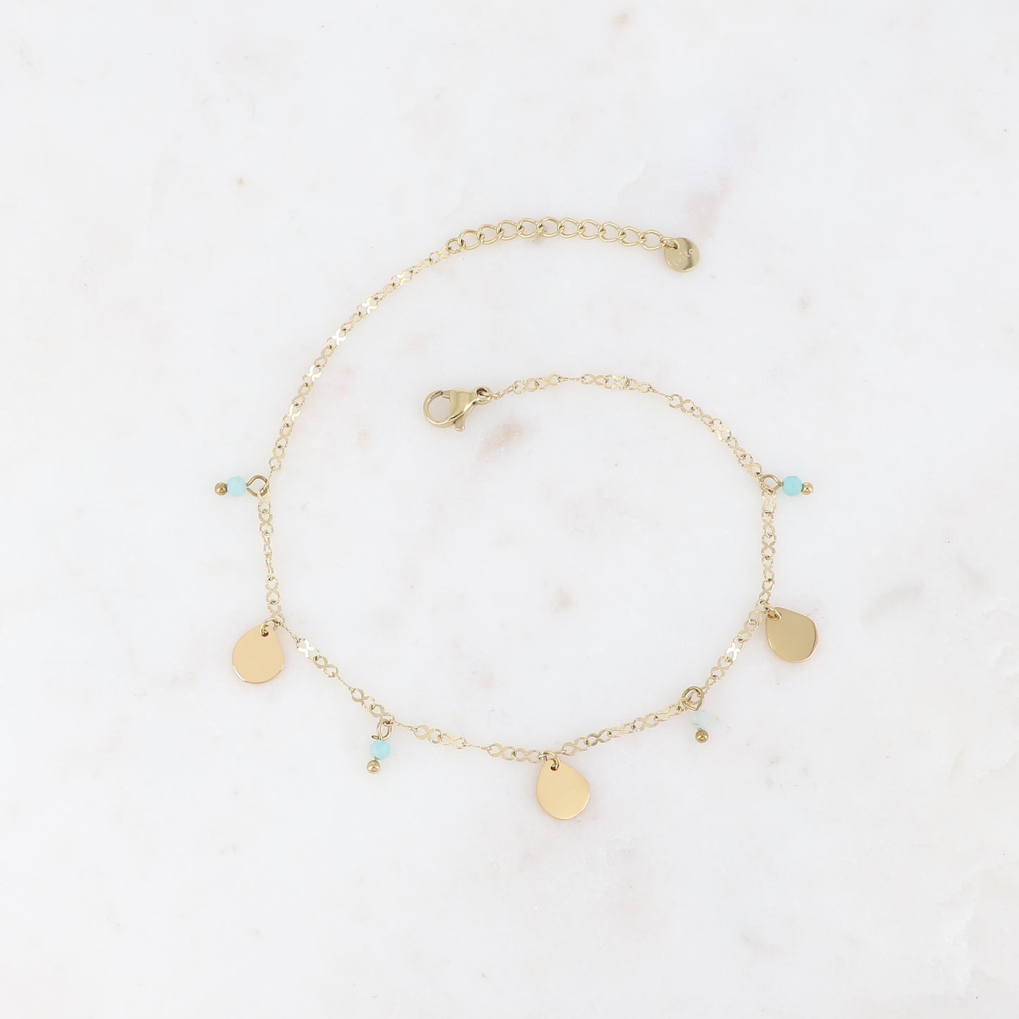 Chaîne de cheville avec perles et gouttes en métal(21+3CM)