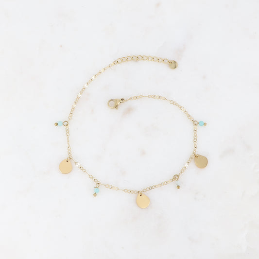 Chaîne de cheville avec perles et gouttes en métal(21+3CM)