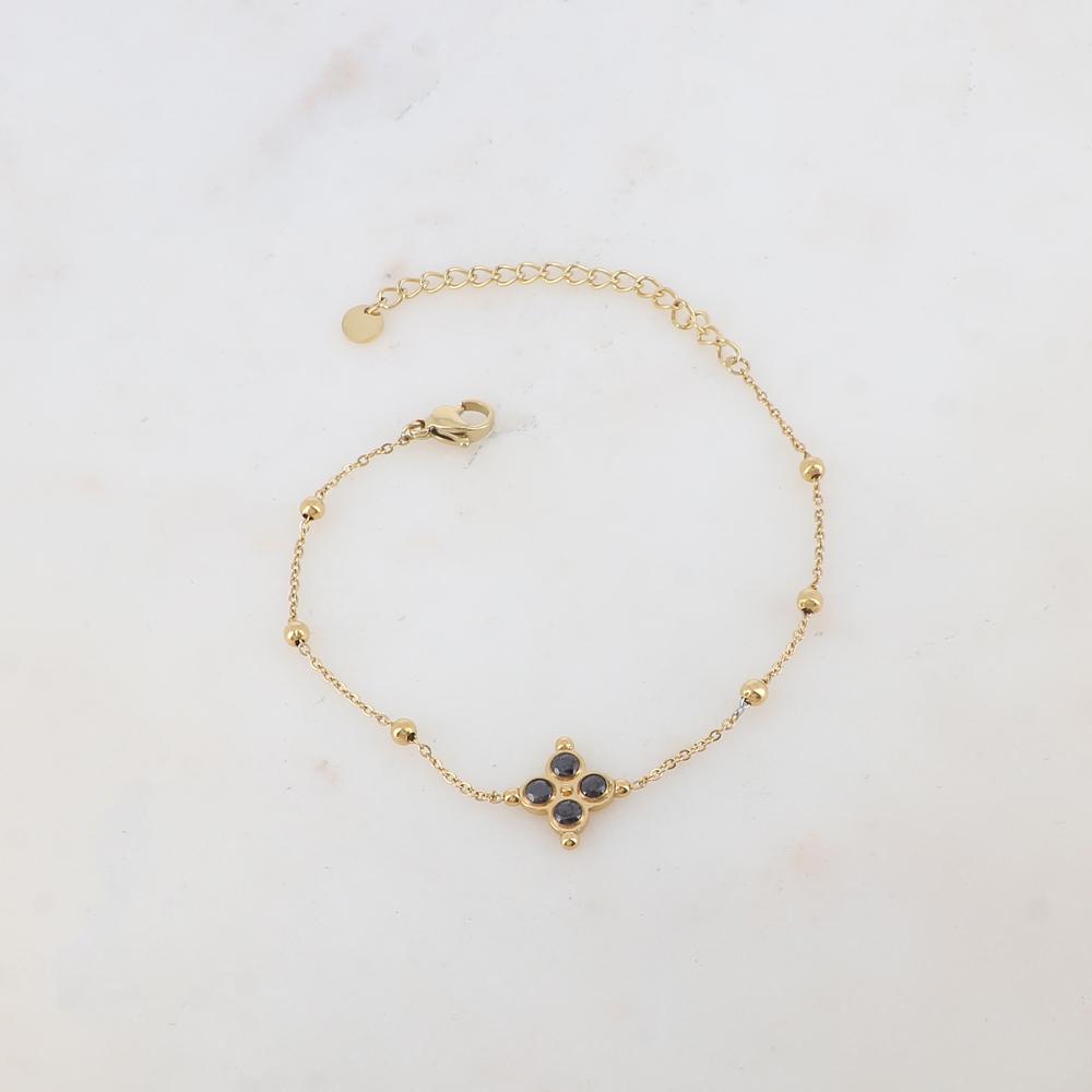 Bracelet avec pièce ornée de 4 strass, petites boules