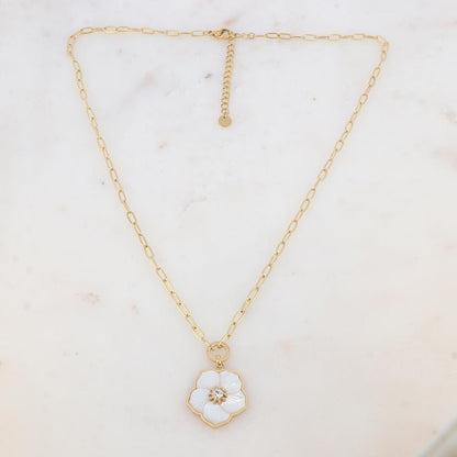 Collier avec pendentif fleur en nacre, strass (45+5CM)
