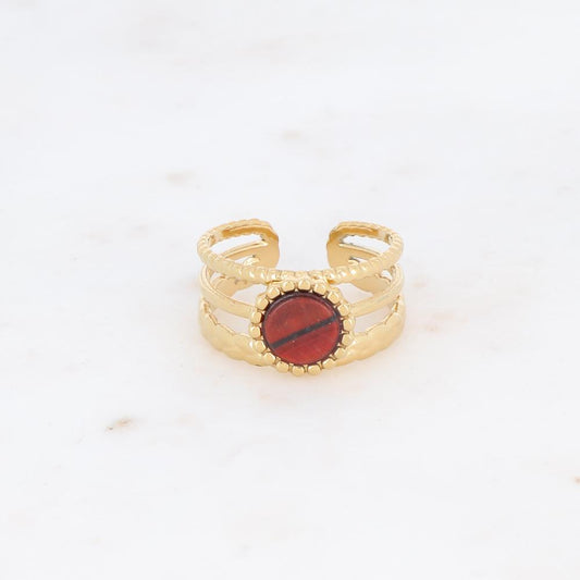 Bague 3 rangs avec une pierre naturelle ronde - Œil de tigre