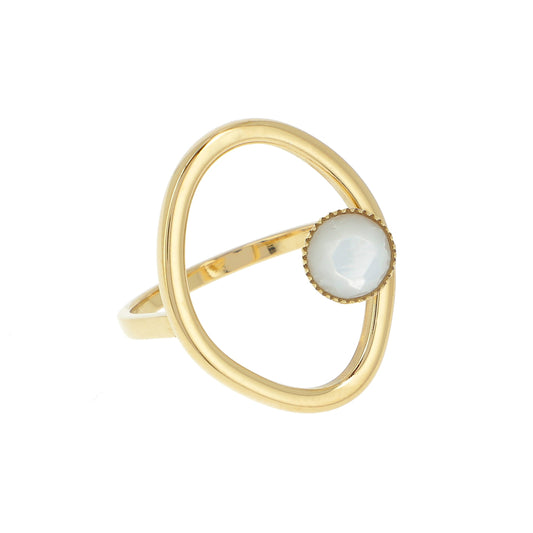 Bague ouverte avec pierre naturelle - Agate blanche