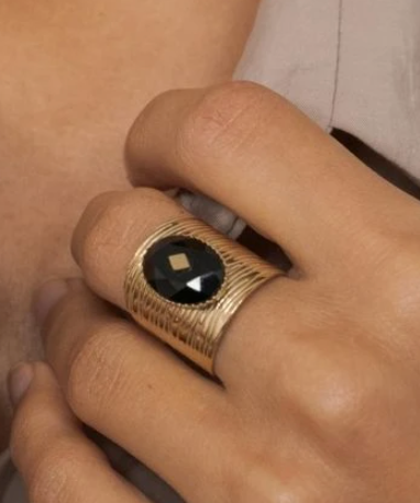 Bague avec cabochon en pierre naturelle - Onyx