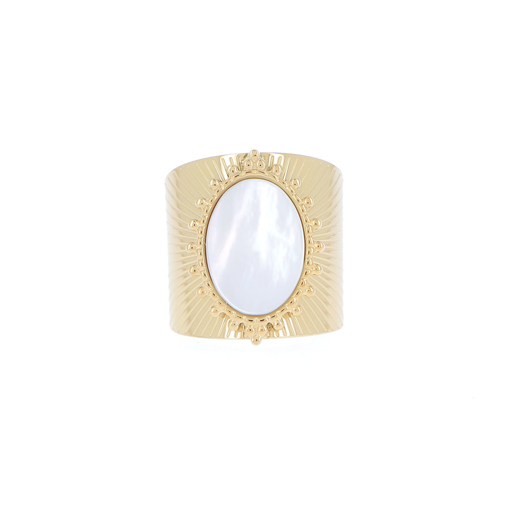 Bague ajustable avec une pierre naturelle - Nacre blanche