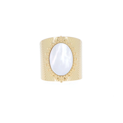 Bague ajustable avec une pierre naturelle - Nacre blanche
