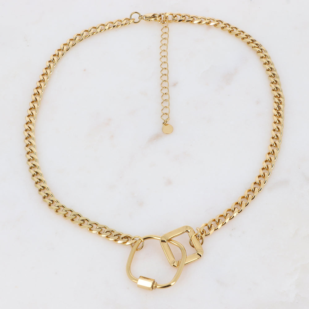 Collier en maille doré avec 2 anneaux 40+5 cm