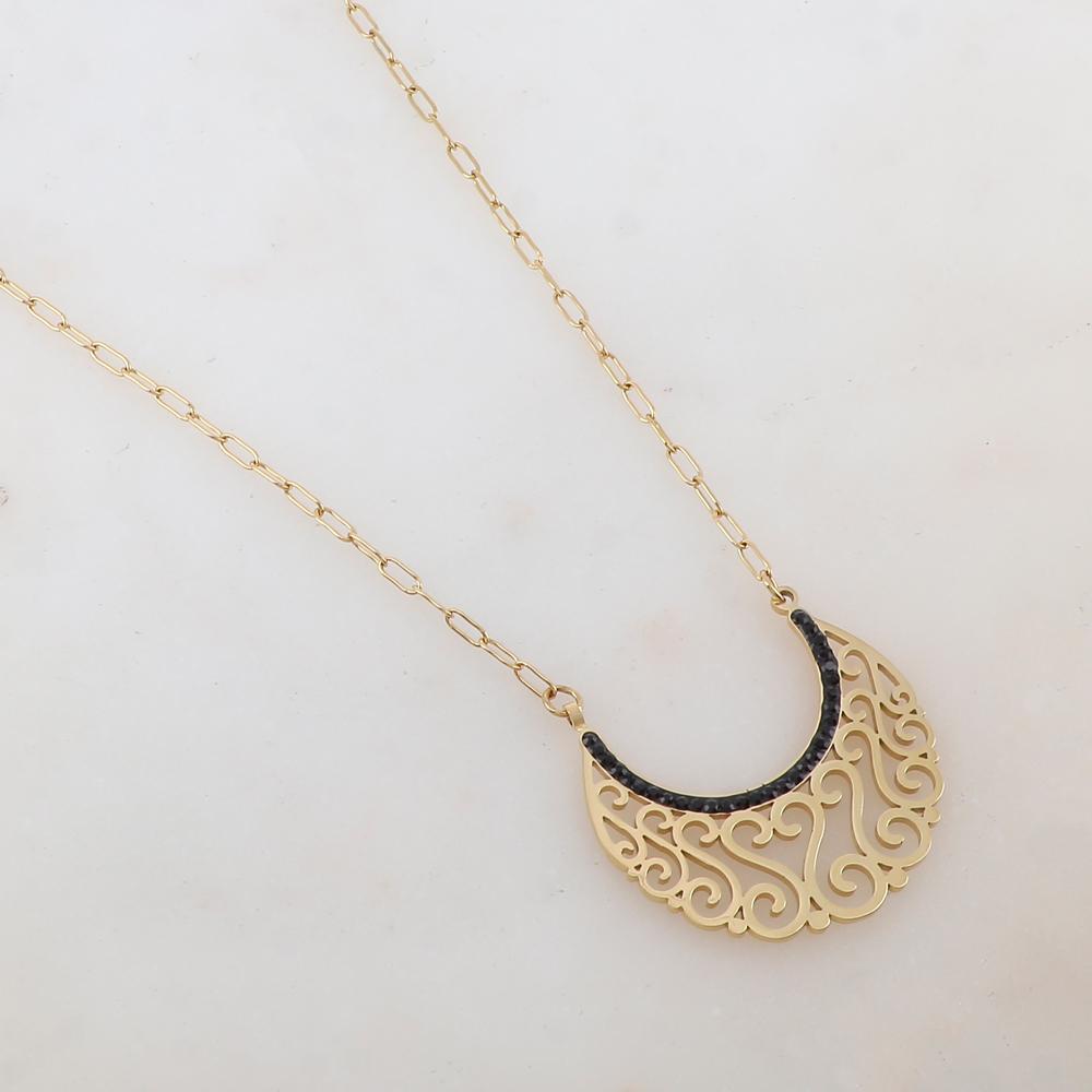 Collier avec pendentif ajouré et strass (40+5CM)