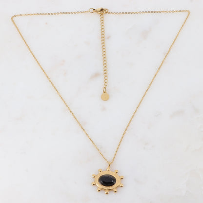 Collier doré avec une pierre onyx 38+7 cm
