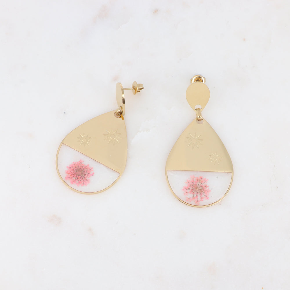 B.O avec verre transparent, étoile et fleur séchée 3 x 5,7 cm