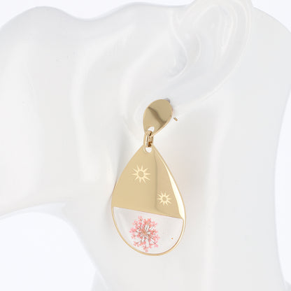 B.O avec verre transparent, étoile et fleur séchée 3 x 5,7 cm